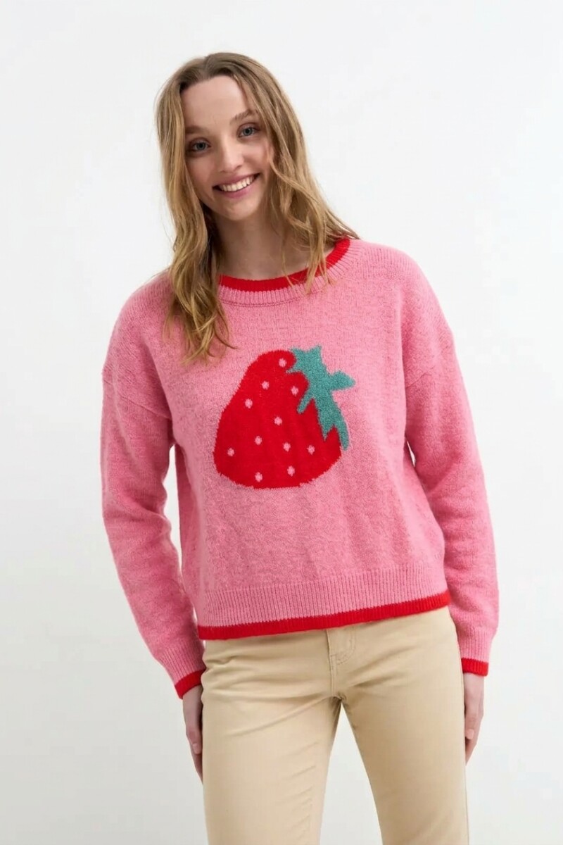 Sweater tejido jacquard frutilla ROSADO