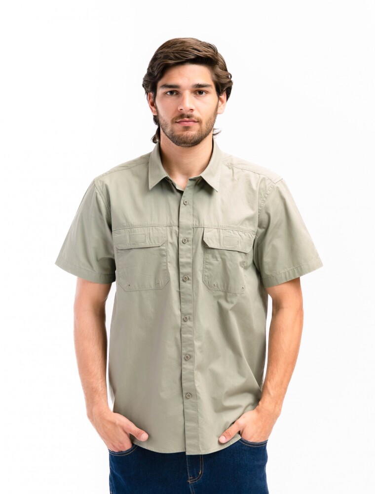Camisa Fishing Manga Corta Kaki