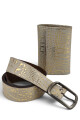 Set de Cinto y Billetera de Cuero Genuino Croco beige y dorado