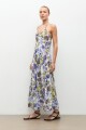 Maxi vestido estampa Santa Rita azul piedra