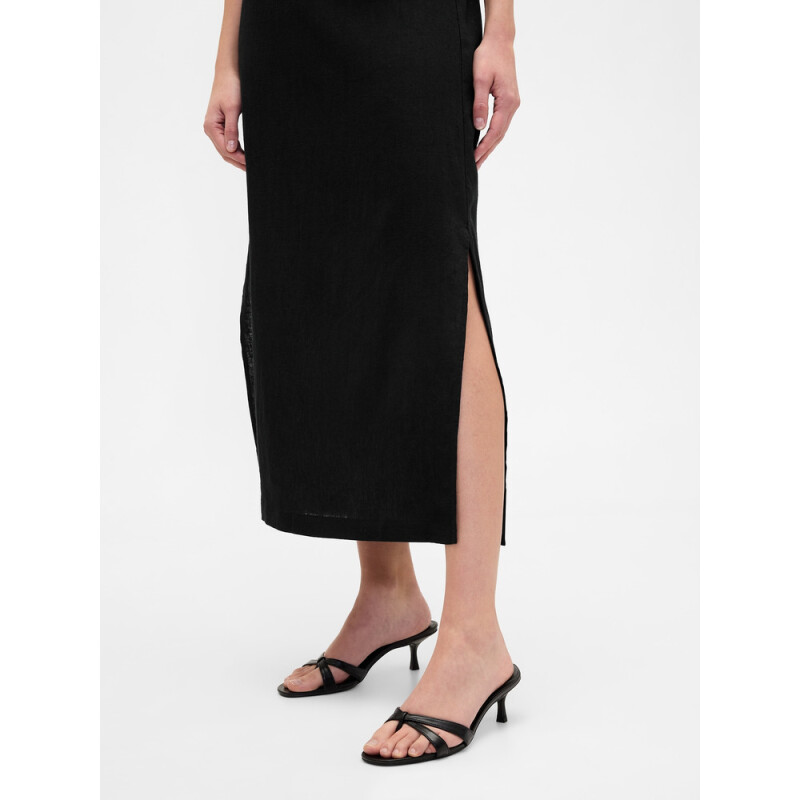 V-LINEN PULL ON SKIRT TRUE BLACK