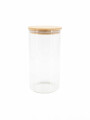 FRASCO VIDRIO TAPA BAMBOO TRANSPARENTE