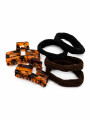SET GOMITAS Y BROCHES MARRON