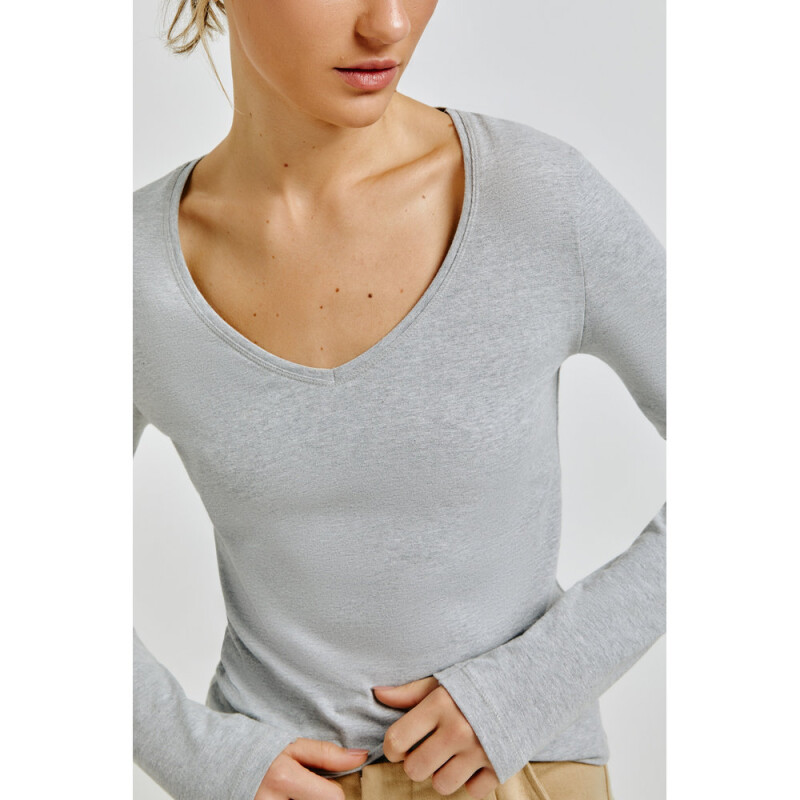 BLUSA ML FEM CINZA MESCLA