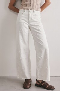 Jean Wide Leg Bordado Nácar