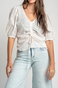 Blusa Bordada Frunces Nacar