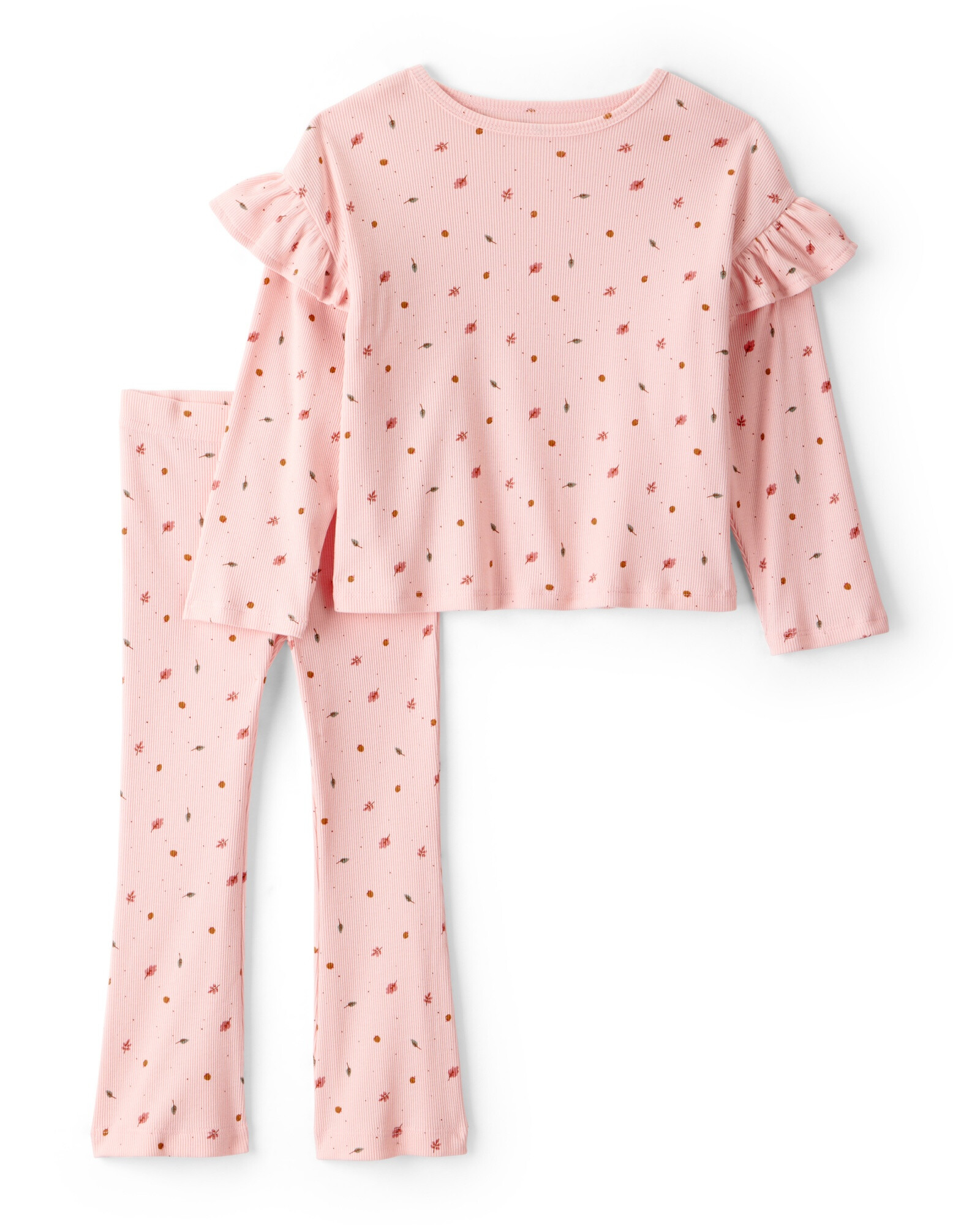 Set dos piezas de algodón, pantalón y remera, diseño floral Sin color