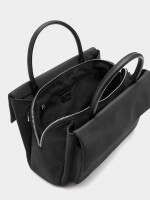 Bolso Tote De Nylon Con Doble Solapa negro