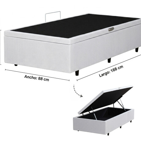 BOX BAÙL 1 PLAZAS BASE DE SOMMIER GUARDARROPA CAMA CON APERTURA LATERAL BLANCO