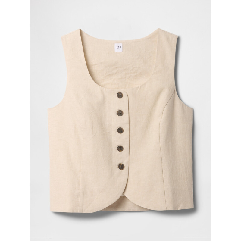 V-SCOOP NECK VEST - BEACHY LINEN FLAX LINEN