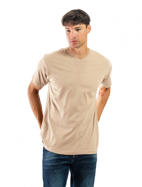 Remera Algodón Cuello V Beige