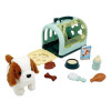 Perro de peluche con jaula transportadora y accesorios Perro de peluche con jaula transportadora y accesorios