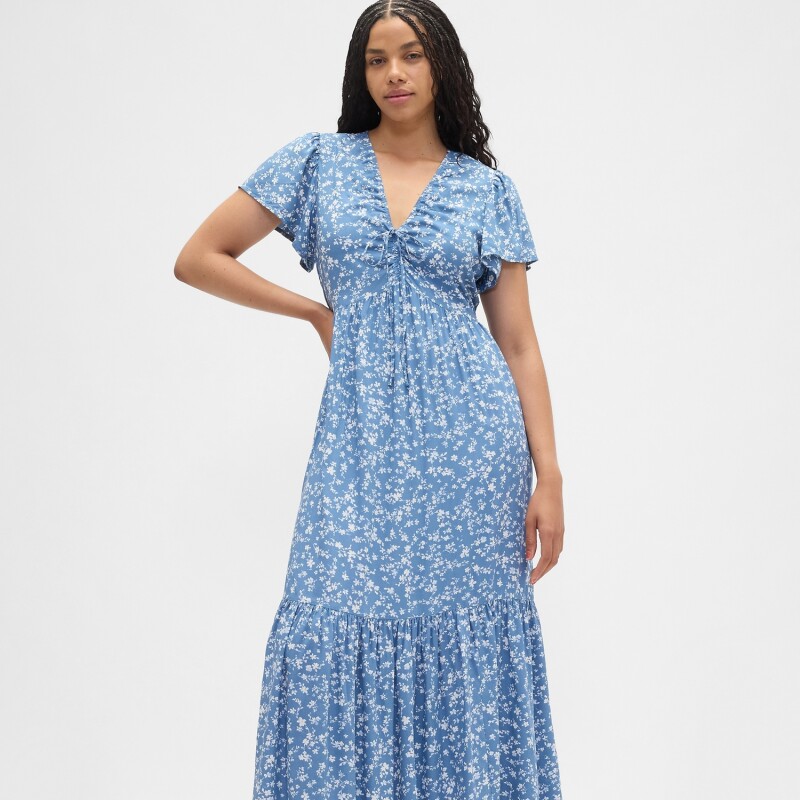V-SS VNK RUCHED MAXI LIGHT BLUE FLORAL