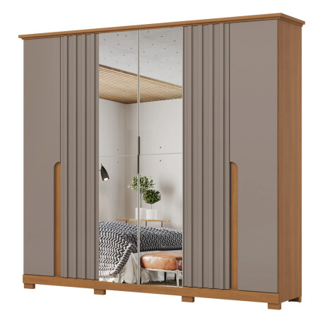 ROPERO NAPOLI 6 PUERTAS 6 CAJONES INTERNOS CON ESPEJO GUARDARROPA CLOSET ARMARIO CANELA