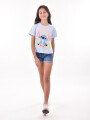 REMERA STITCH HOJAS CELESTE