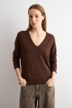 Sweater básico escote V chocolate