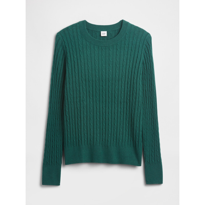 V-LS CASHSOFT CABLE CREW SWEATER JUNE BUG 2