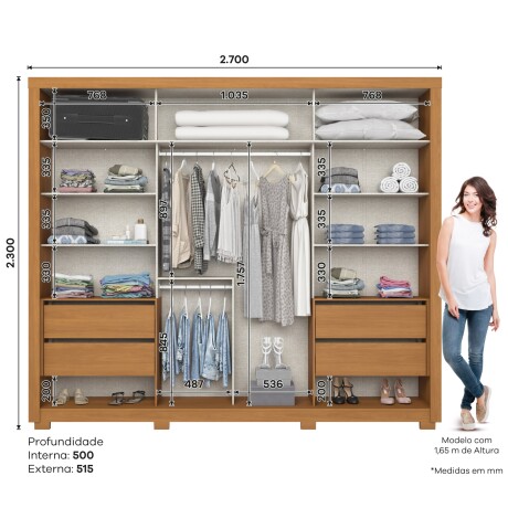 ROPERO 2 PUERTAS 4 CAJONES INTERNOS ESPEJO GUARDARROPA CLOSET ARMARIO COLOR MADERA