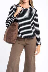 Remera Rayada Algodón Elastano Negro