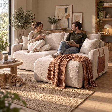 SILLÓN SOFÁ LIVING 2 CUERPOS RETRACTIL AJUSTABLE EXTENSIBLE BEIGE