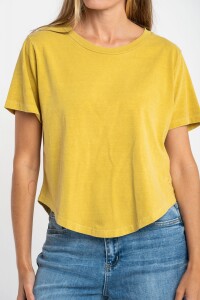 Remera Algodon Lavado Manga Corta Mostaza