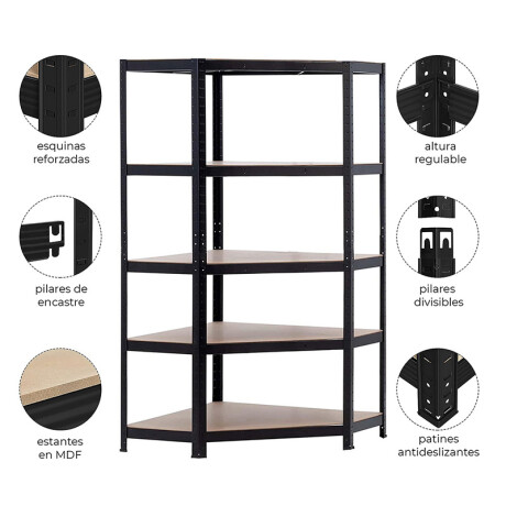 ESTANTERIA ESQUINERA 1800X900X400MM - Estantería Metálica Esquinera Con Estantes De Mdf 180x90x40 cm Negro