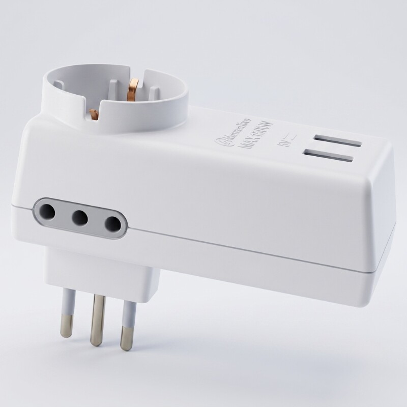ADAPTADOR TRIPLE SCHUKO +2USB 2.1A Adaptador Triple Schuko + 2 Tomas + 2 USB 2.1A Blanco