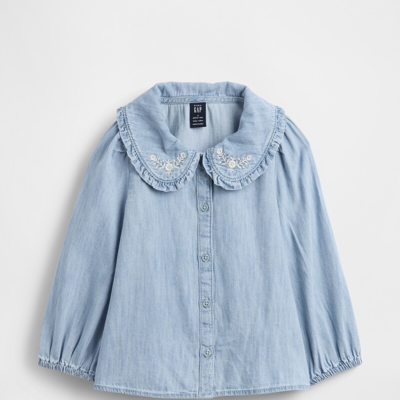 LS COLLAR DNM TOP LIGHT WASH