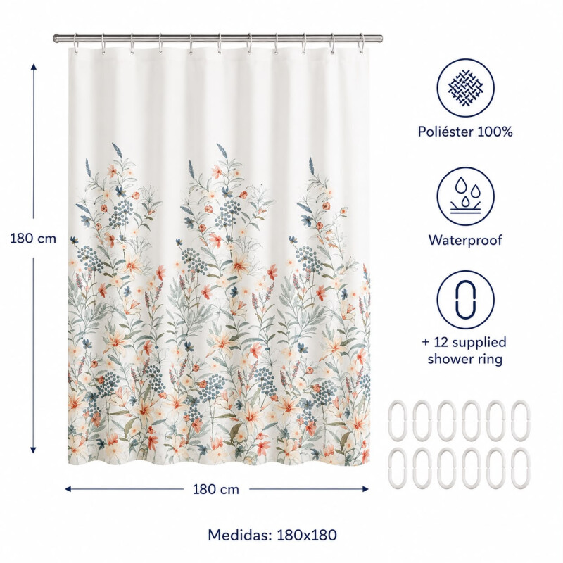 Cortina de Baño 180x180 Estampada Floral