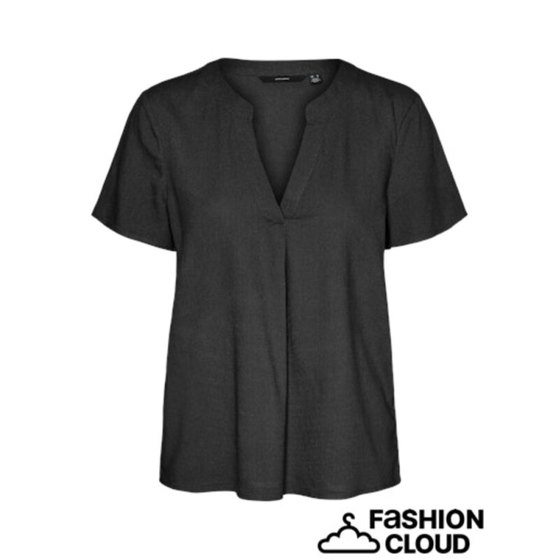 VMMYMILO SS V-NECK TOP WVN GA BLACK