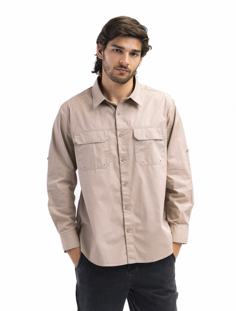 Camisa Algodón Manga Larga Fishing Beige