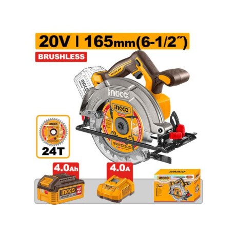 Sierra Circular Inalámbrica INGCO CSLI16523 20V Brushless 165 mm con Batería 4.0Ah y Cargador Sierra Circular Inalámbrica INGCO CSLI16523 20V Brushless 165 mm con Batería 4.0Ah y Cargador