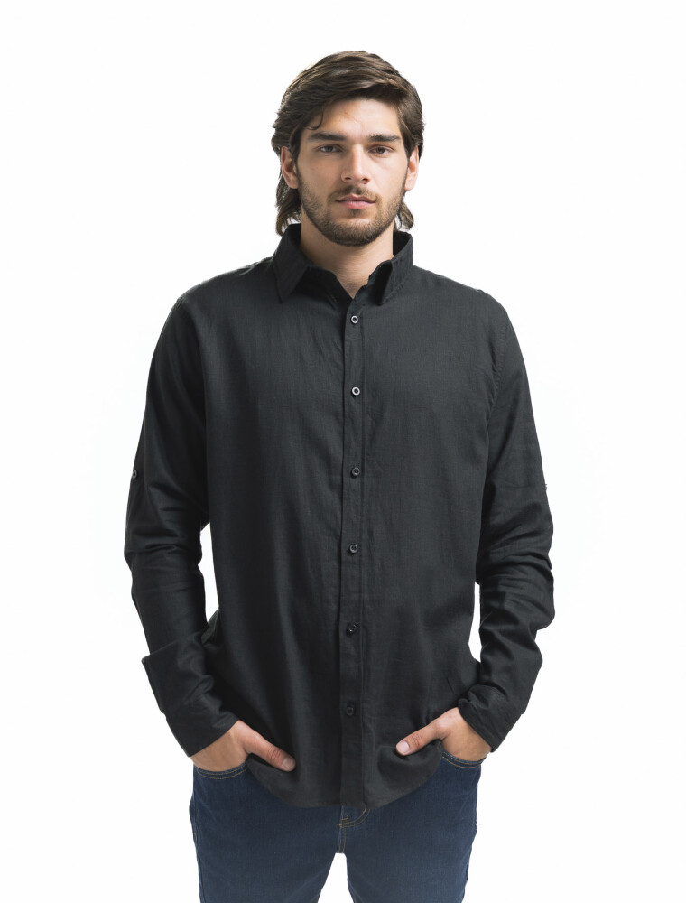 Camisa Lino Manga Larga Maui Negro