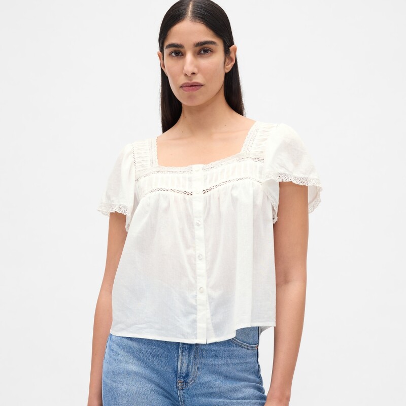 SS LACE INSERT BTN FRONT TOP NEW OFF WHITE