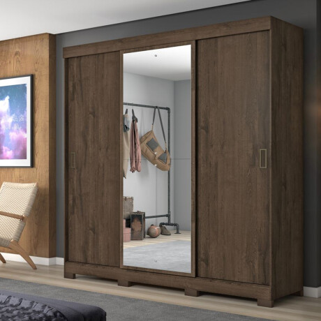 ROPERO 3 PUERTAS CORREDIZAS CON ESPEJO GUARDARROPA ARMARIO PLACARD CLOSET MARRON