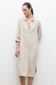 Vestido lino camisero beige melange