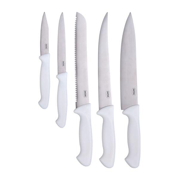 KIT DE ASADOR 5 PIEZAS MANGO BLANCO BLANCO