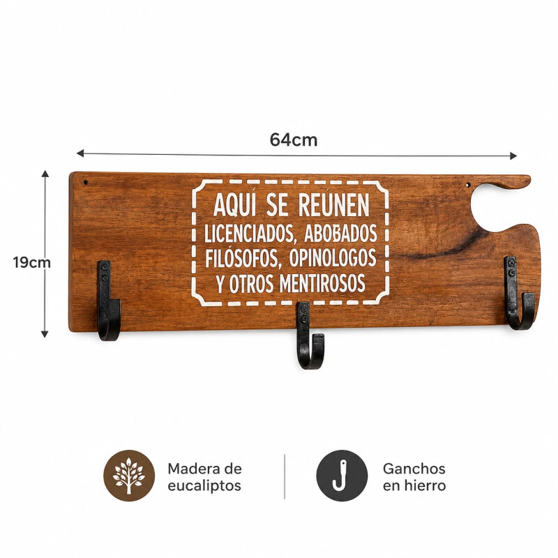 Perchero Rústico en Madera Eucalipto Rojo y Gancho de Hierro Aquí se Reunen - Grande Perchero Rústico en Madera Eucalipto Rojo y Gancho de Hierro Aquí se Reunen - Grande