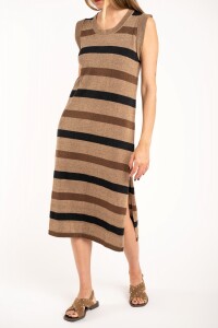 Vestido Rayado Lurex Camel
