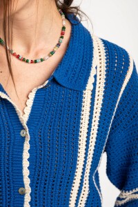 Camisa Rayada Crochet Azul