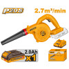 SOPLADORA A BATERIA P20S 20V 2.7M³/MIN C/BAT 2.0AH + CARGADOR INGCO CABLI20781 SOPLADORA A BATERIA P20S 20V 2.7M³/MIN C/BAT 2.0AH + CARGADOR INGCO CABLI20781