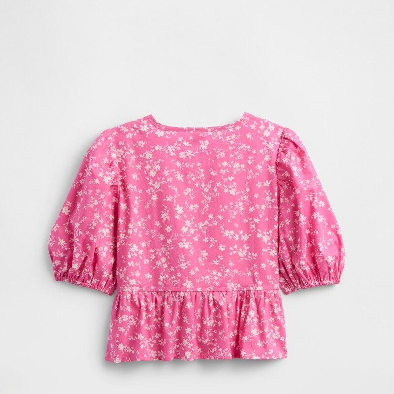V-W PUFF SLV TOP PINK FLORAL