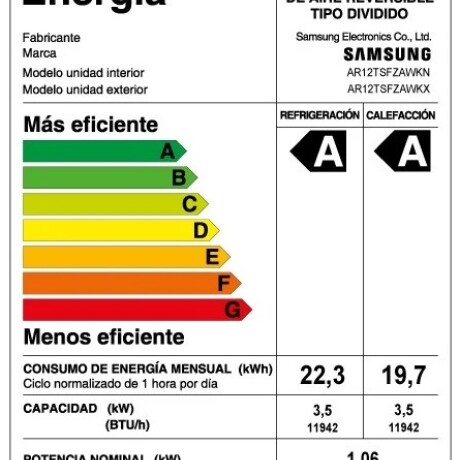 Aire Acondicionado Inverter 12000 BTU Con WIFI Samsung AR12TSFZAWKN Aire Acondicionado Inverter 12000 BTU Con WIFI Samsung AR12TSFZAWKN