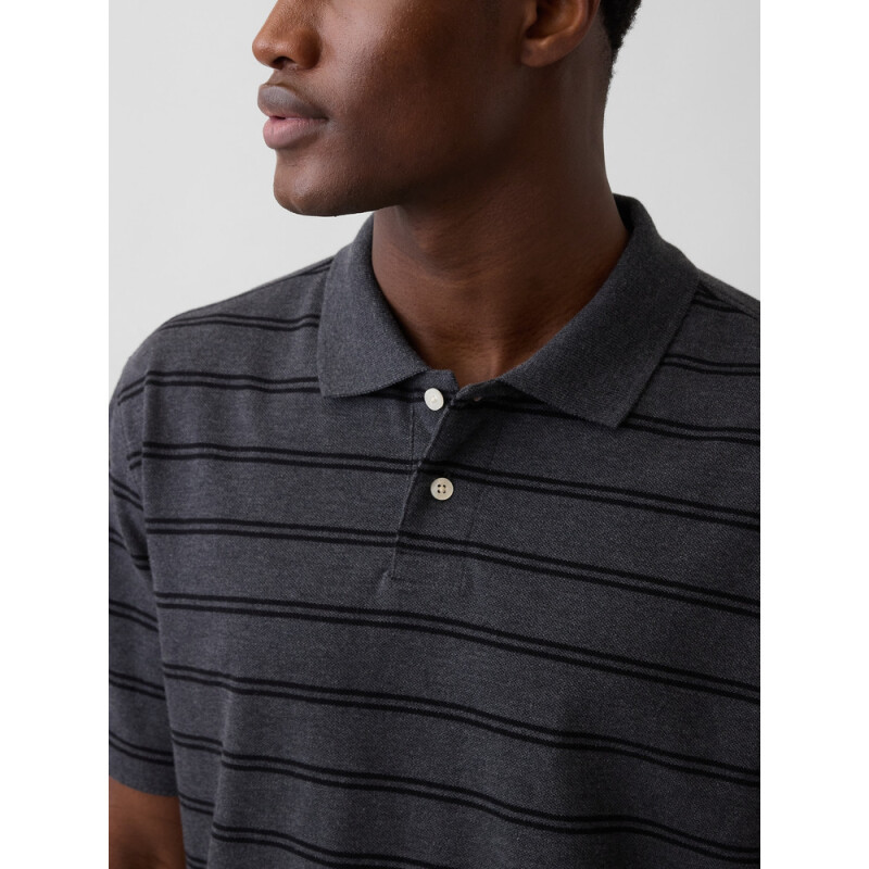 SS RELAXED POLO GREY/BLACK STRIPE