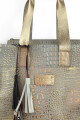 Bolso Tote de Cuero Vacuno y Pelo Natural Croco beige y dorado