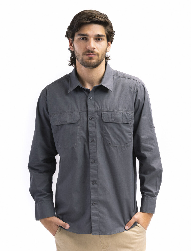 Camisa Algodón Manga Larga Fishing Gris Oscuro