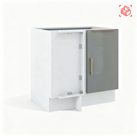 BAJO MESADA ESQUINERO 80 CM MDP-Y-VIDRIO BLANCO LUX