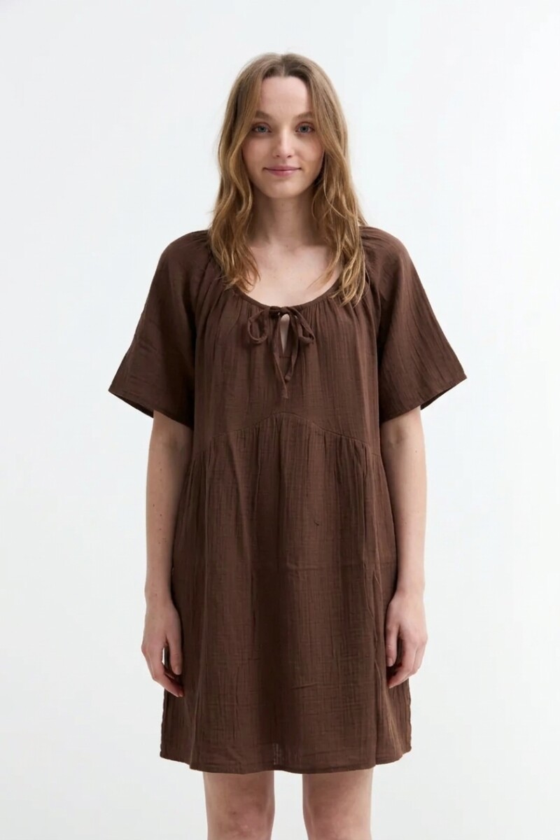 Vestido fluido de gasa CHOCOLATE