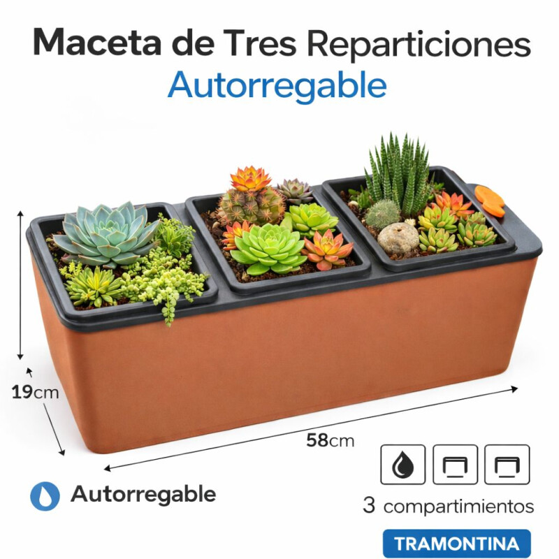 Maceta Rectangular Autorregable con 3 Compartimentos Maceta Rectangular Autorregable con 3 Compartimentos