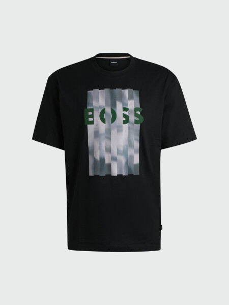 BOSS Camiseta de Algodón con Arte Estacional Negro
